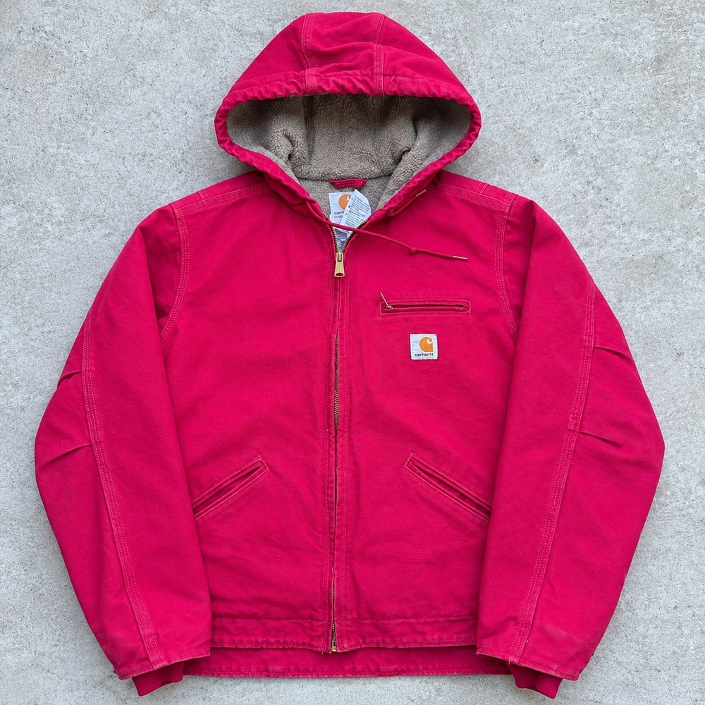 Carhartt WJ141 SCA Scarlet Red Sherpa Lined Sandstone Active Jacket Medium